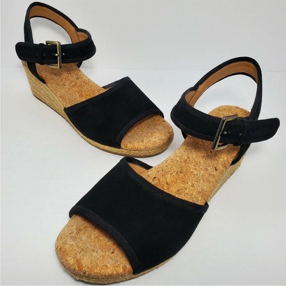 Ugg Wedge Shoe Womens 6.5 Australia Maybell Black 1019887 Espadrille Strap - Picture 2 of 12